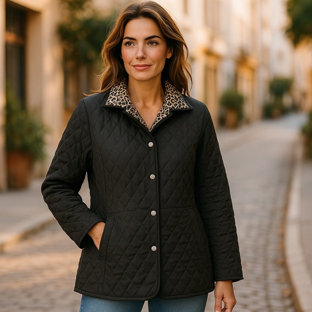 CHICO’S Cheetah Reversible Quilt Jacket Sz 0